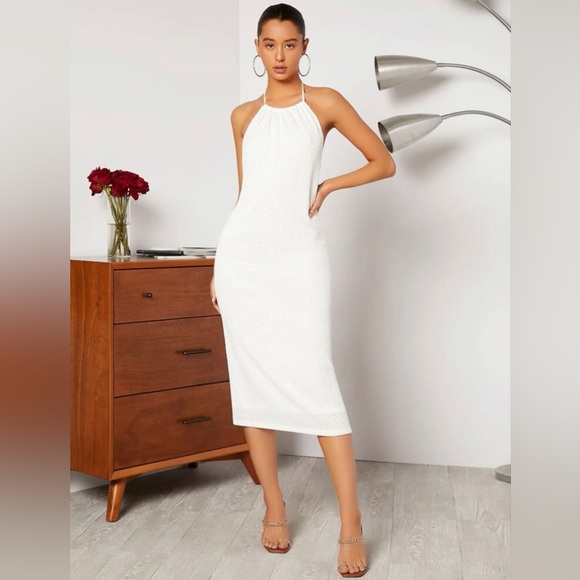 Tie Backless Lace Halter Dress - Picture 1 of 3